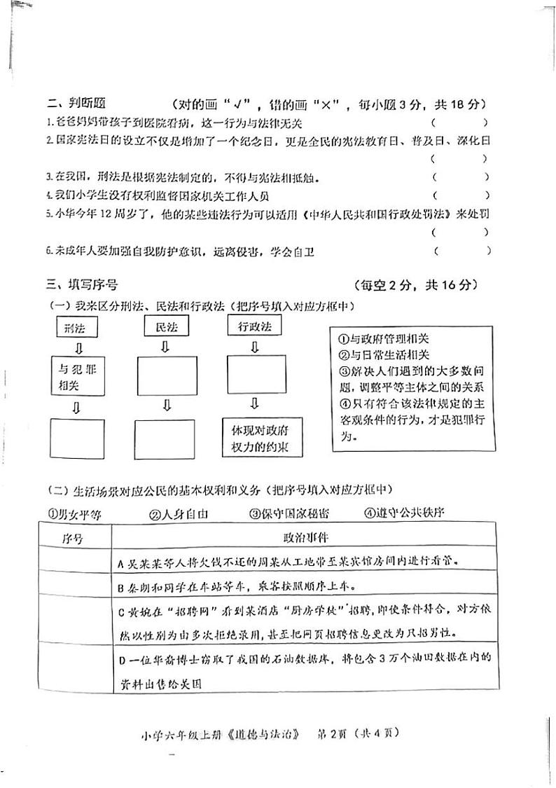 湖南省益阳市沅江市2024-2025学年六年级上学期1月期末道德与法治试题第2页