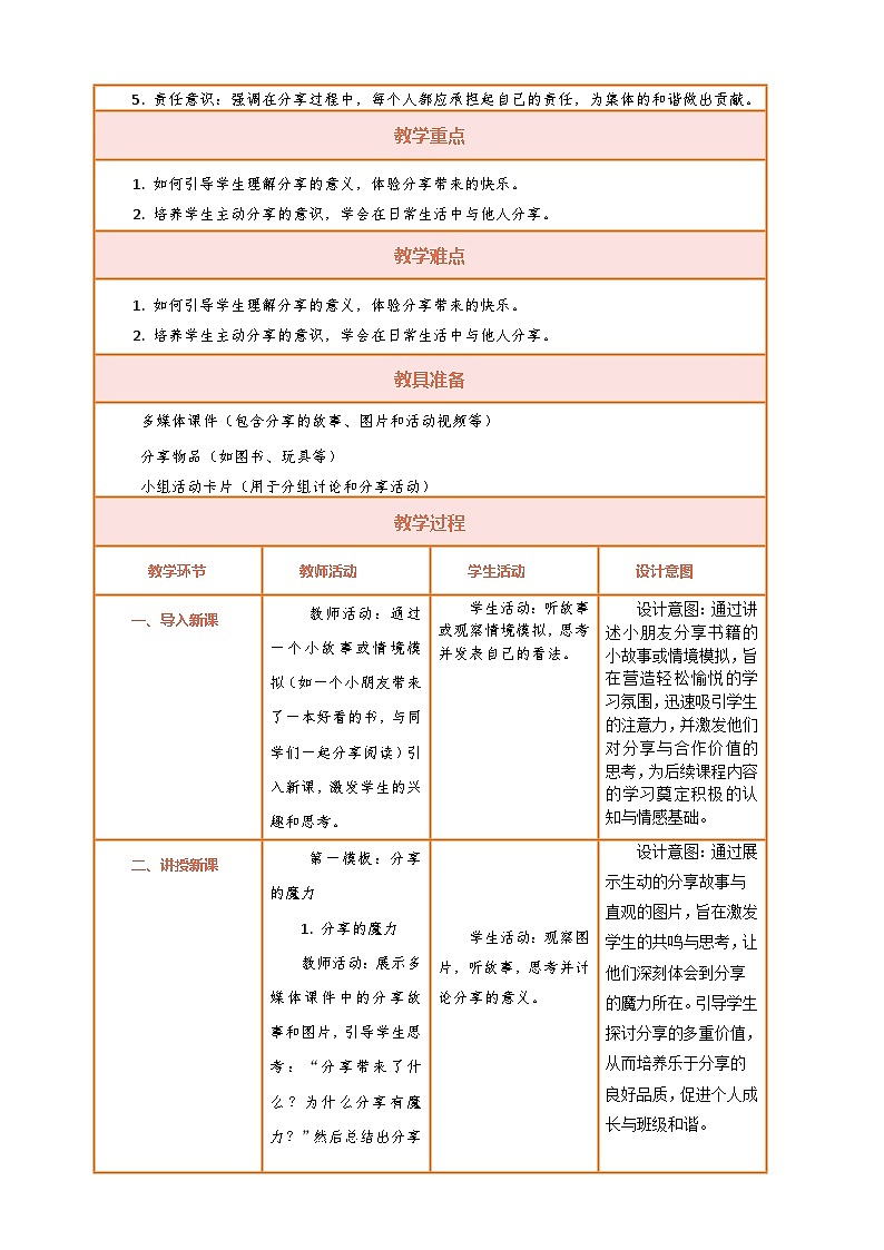 【核心素养】第7课《我们爱分享》第1课时教案含反思第2页