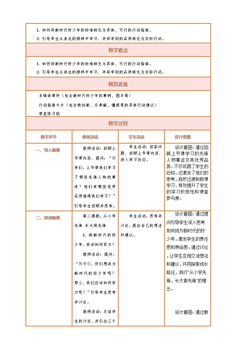 【核心素养】第16课《学先锋做先锋》第2课时教案含反思第2页
