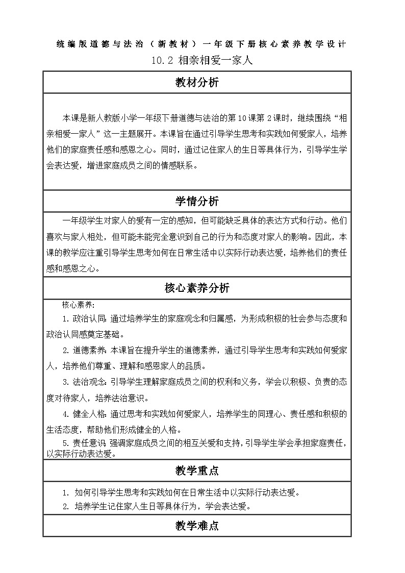 【核心素养】第10课《相亲相爱一家人》第2课时教案含反思第1页