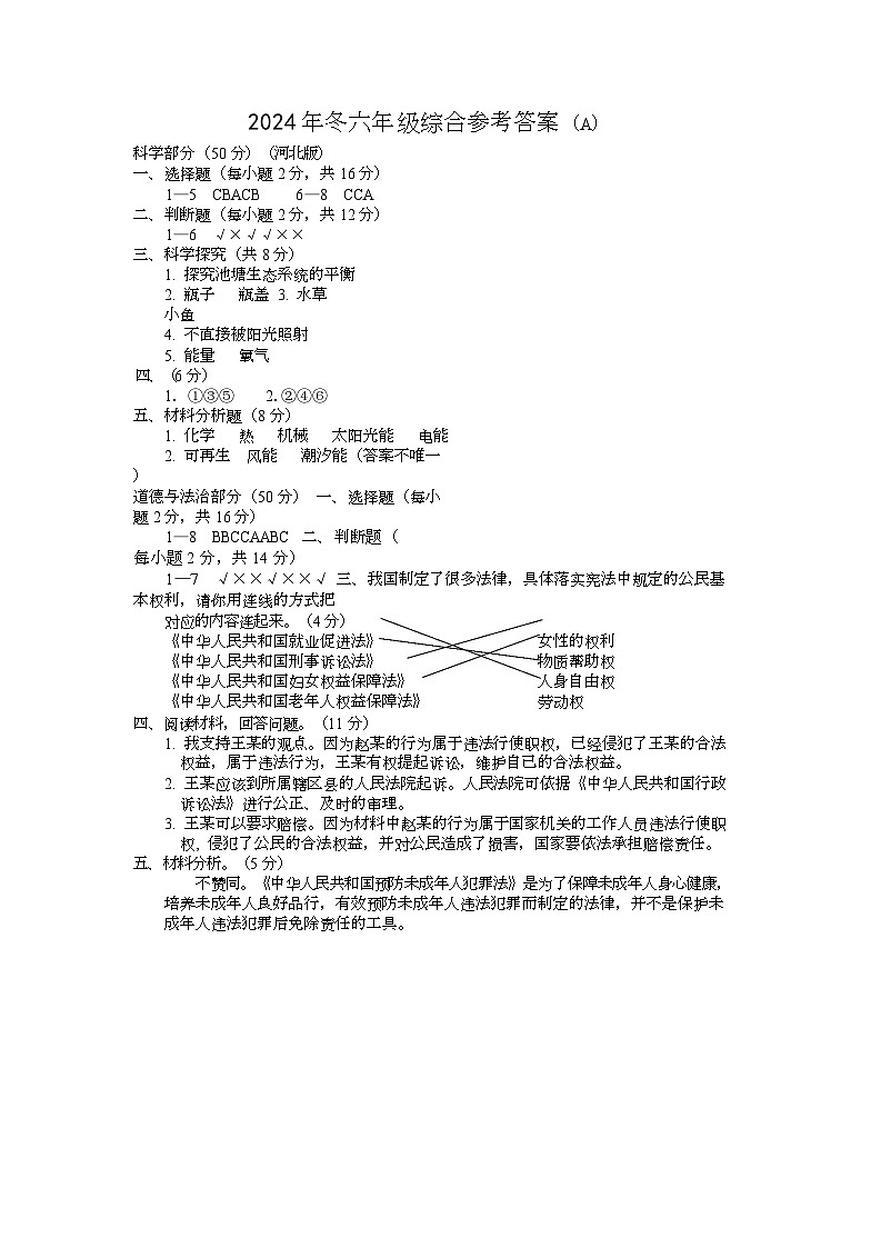六年级综合答案(河）第1页