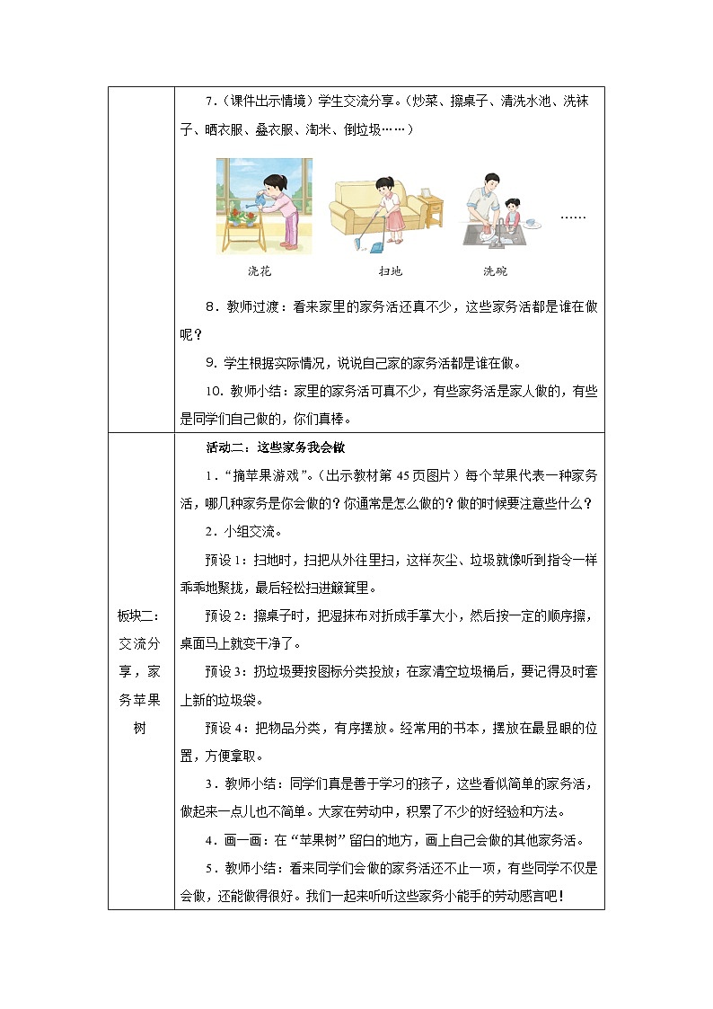 第12课 学做家务活（第1课时）教学设计 道德与法治一年级下册统编版（2024）第2页