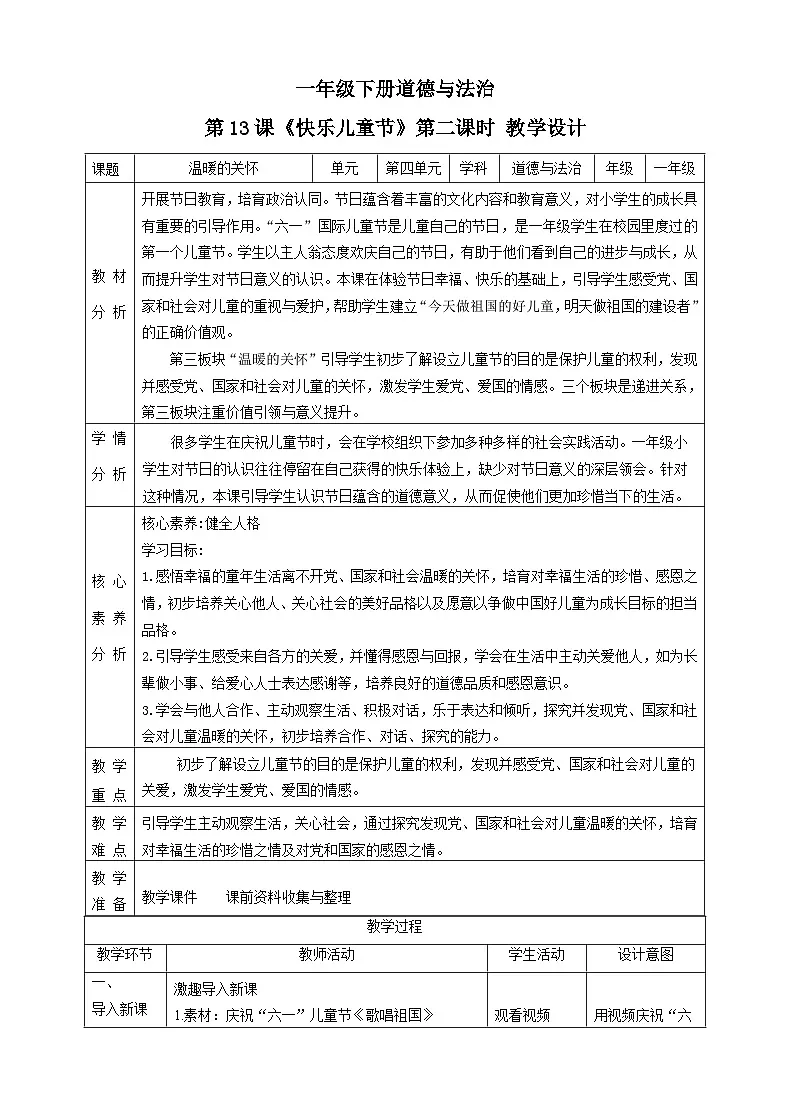 【2025春 新教材】第13课《快乐儿童节》（第二课时）教案教学设计第1页