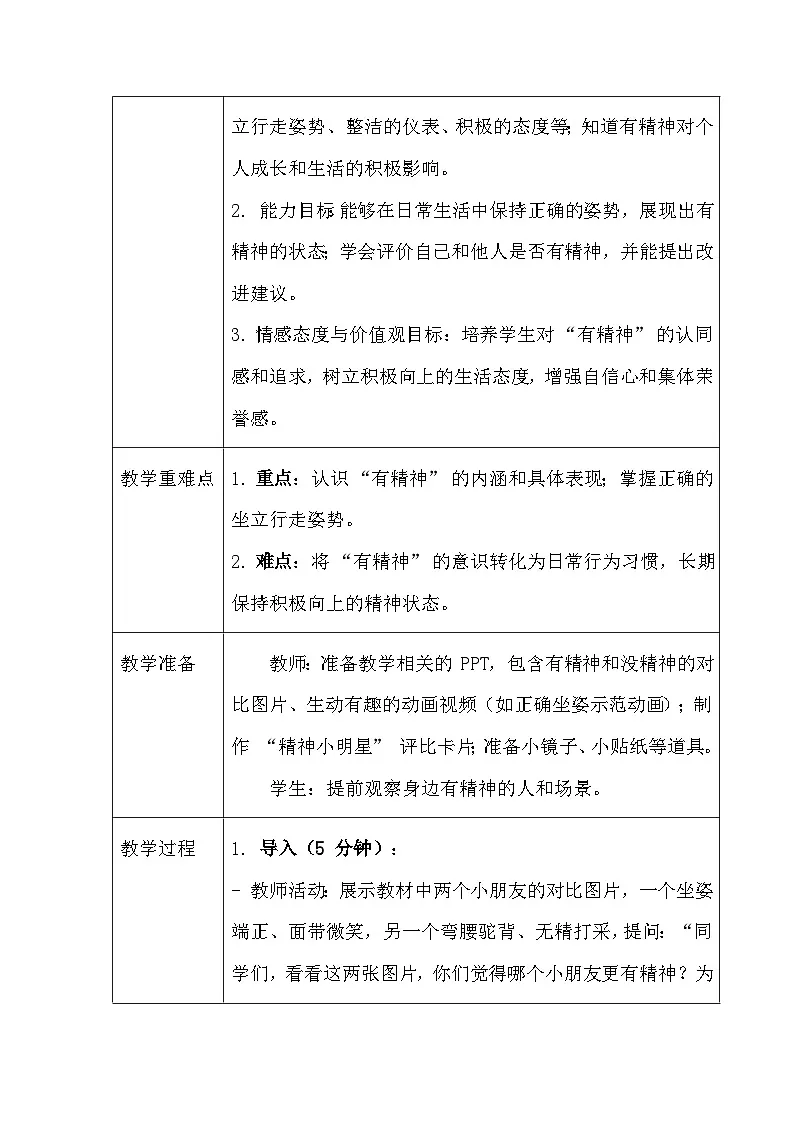 2025春统编版（2024）小学道德与法治一年级下册《我们有精神》教案及反思第2页