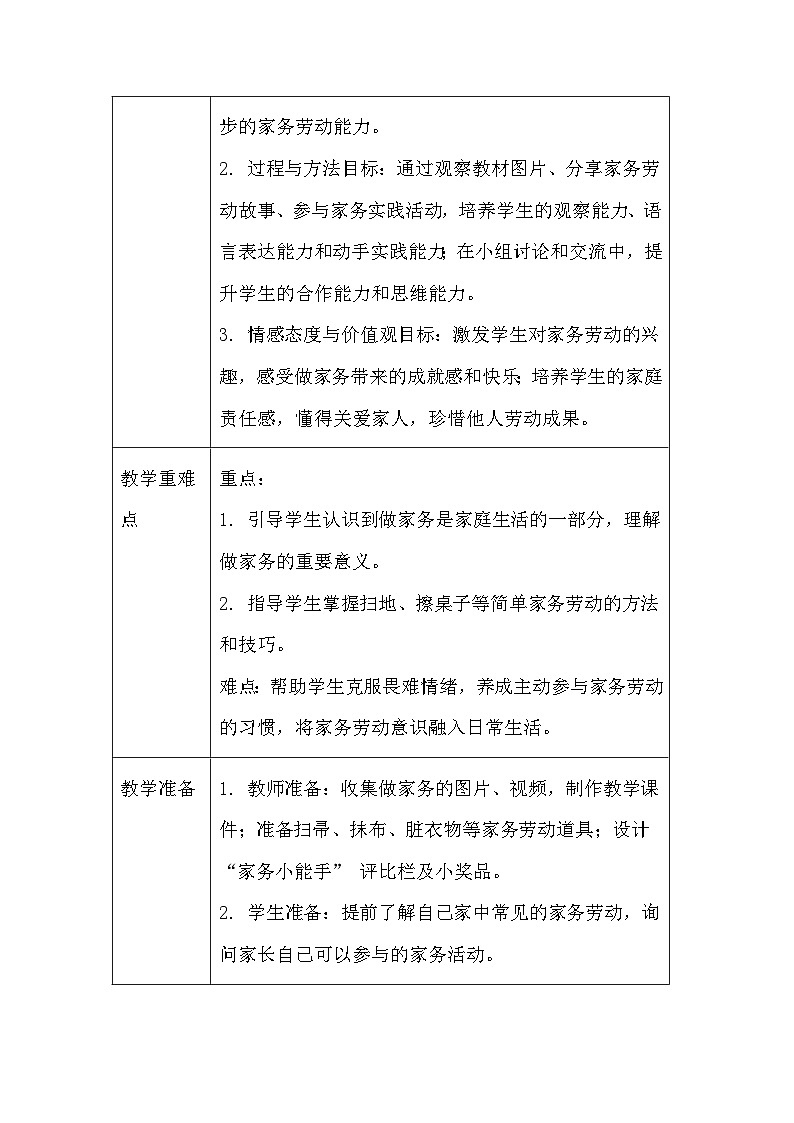 2025春统编版（2024）小学道德与法治一年级下册《学做家务活》教案及反思第2页