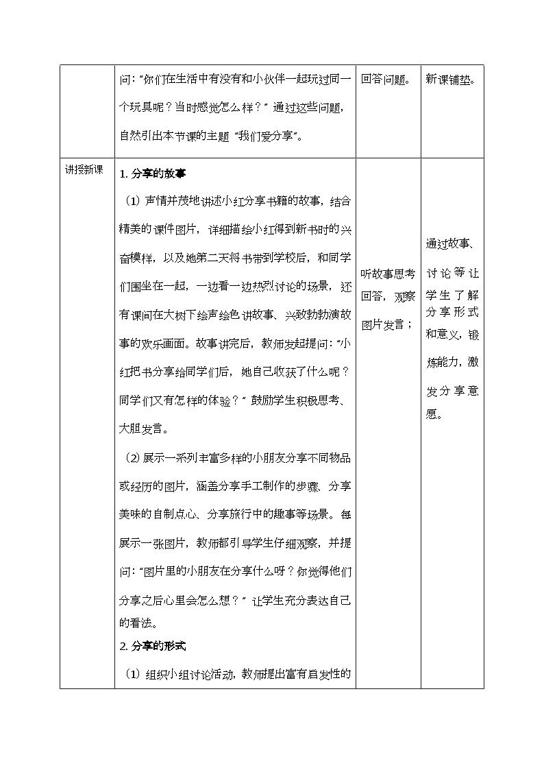 部编版五四制2024道德与法治一年级下册2.3我们爱分享 第1课时 教案第2页