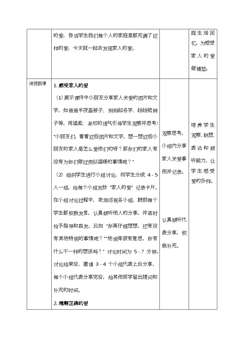 部编版五四制2024道德与法治一年级下册3.2相亲相爱1家人 第1课时 表格式教案第2页