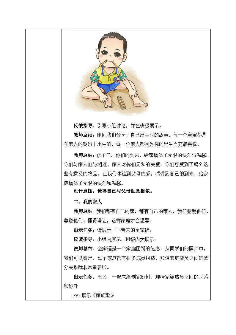 部编版五四制2024道德与法治一年级下册第9课《这是我的家》表格式教案第3页