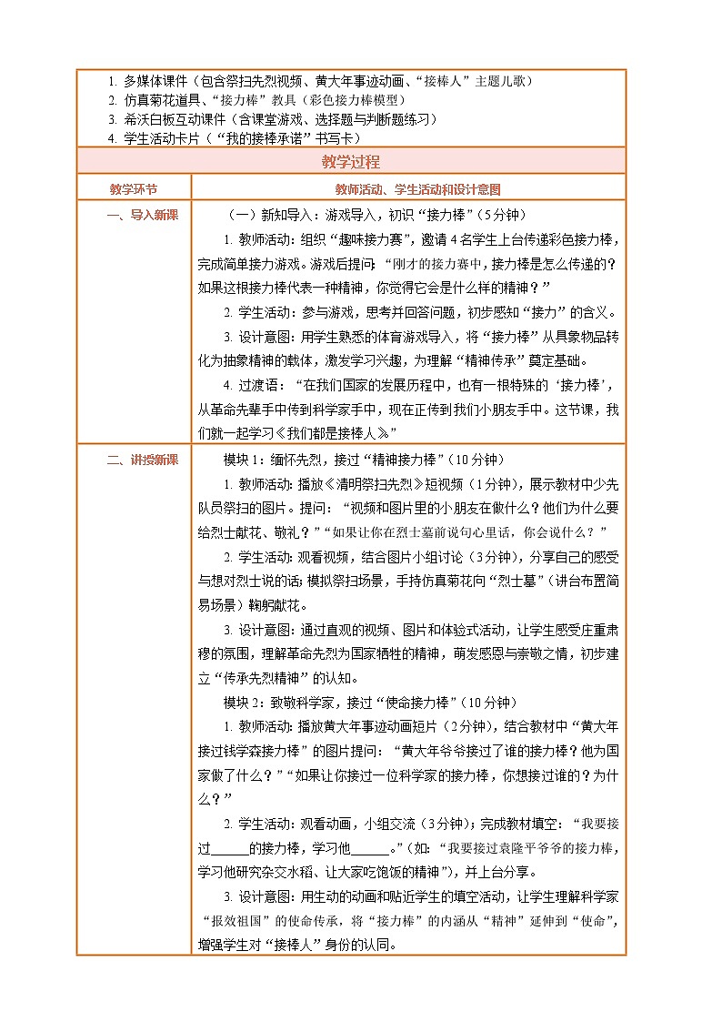 2026年统编版二年级道德与法治下册 15.2《梦想接力棒——我们都是接棒人》教案设计第2页