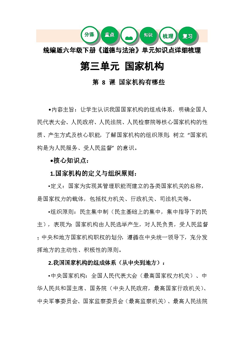 统编版六年级下册《道德与法治》第三单元知识点详细梳理第1页