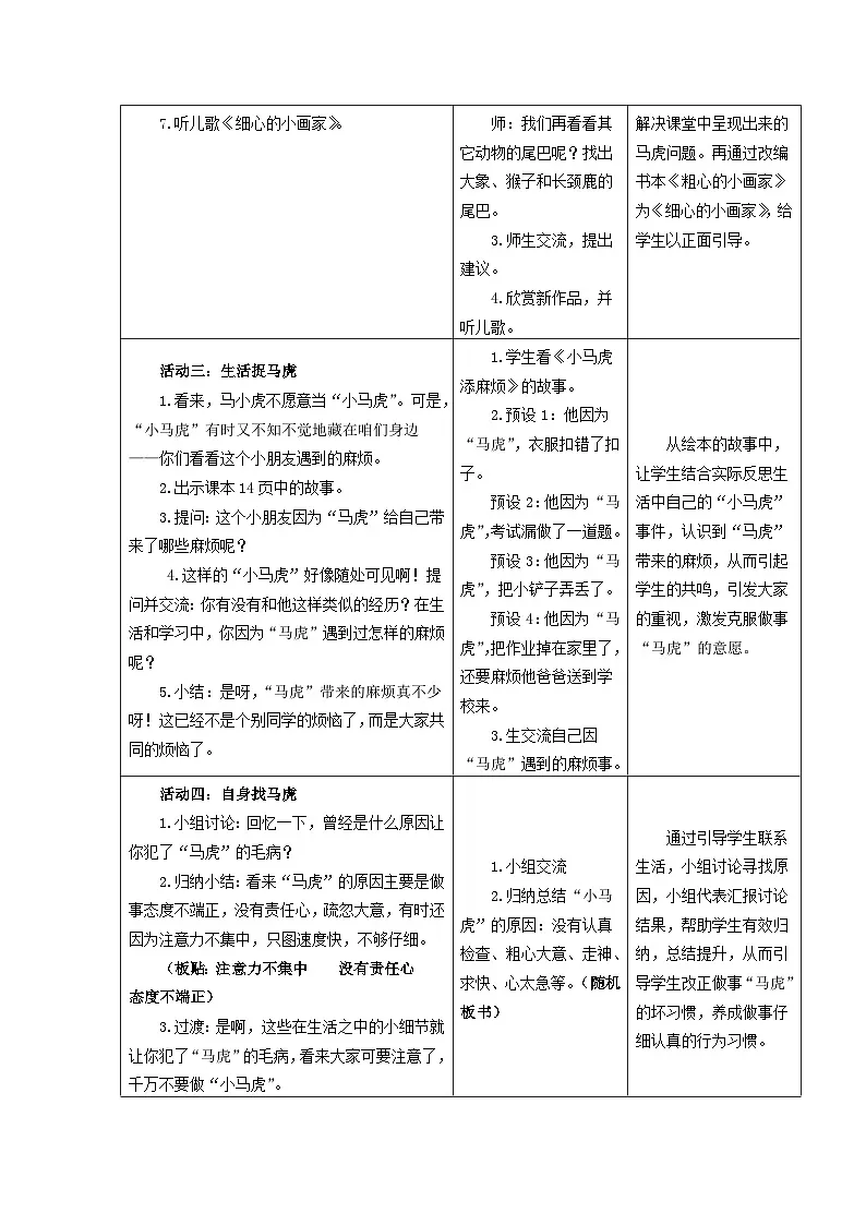 一年级下册道德与法治表格式教案-4. 不做“小马虎”-人教部编版第3页