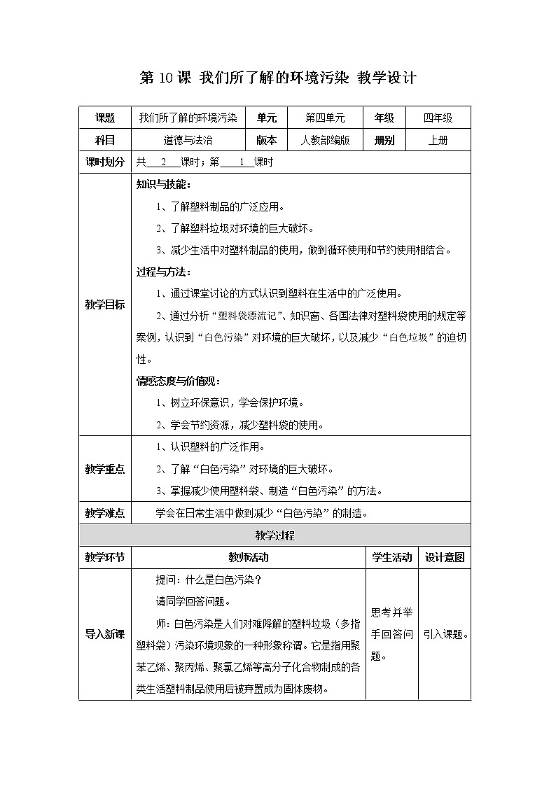 第10课《我们所了解的环境污染》第一课时 教学设计01