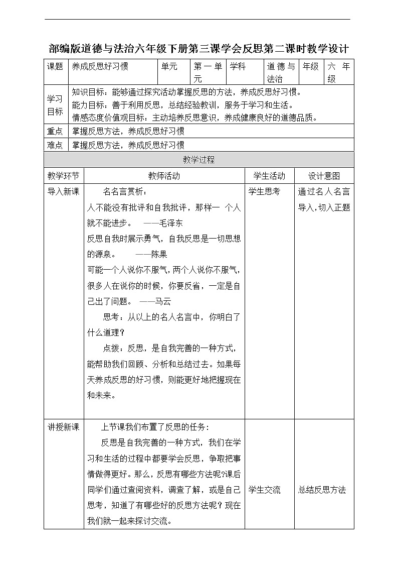 3《学会反思》第2课时 教案01