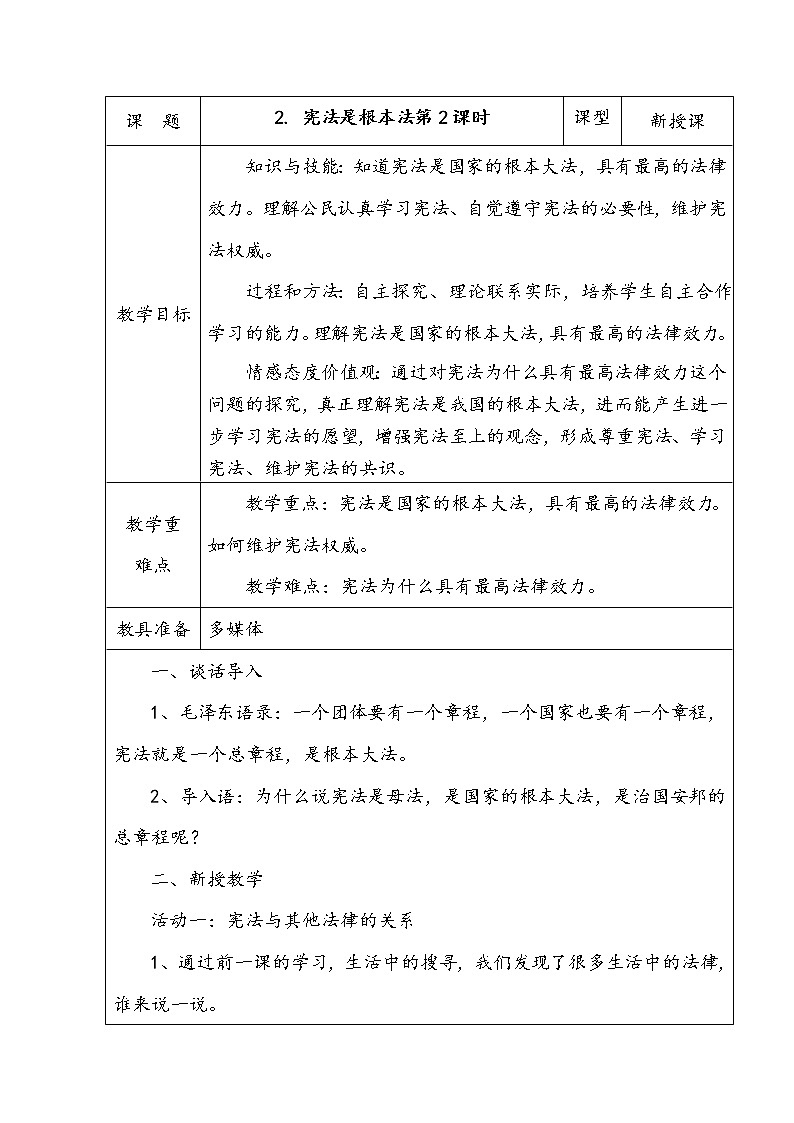 宪法是根本法第2课时教案02