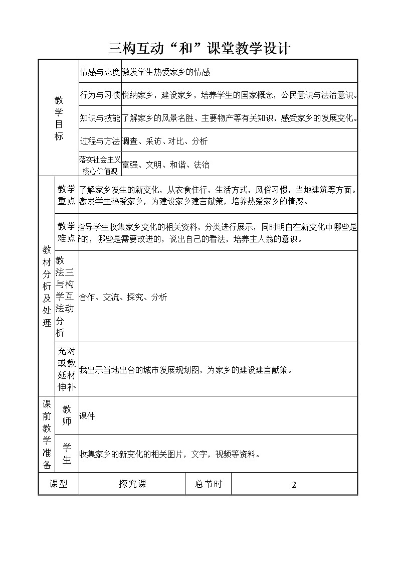 （部编版）二年级上册道德与法治教案-16.家乡新变化01