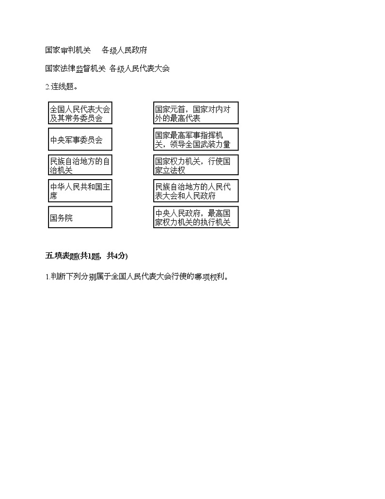 六年级上册道德与法治试题-第三单元 我们的国家机构 测试题-部编版（含答案）03