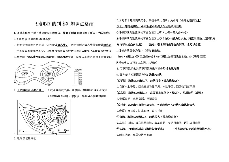 地图的阅读。地形图的判读总结第1页
