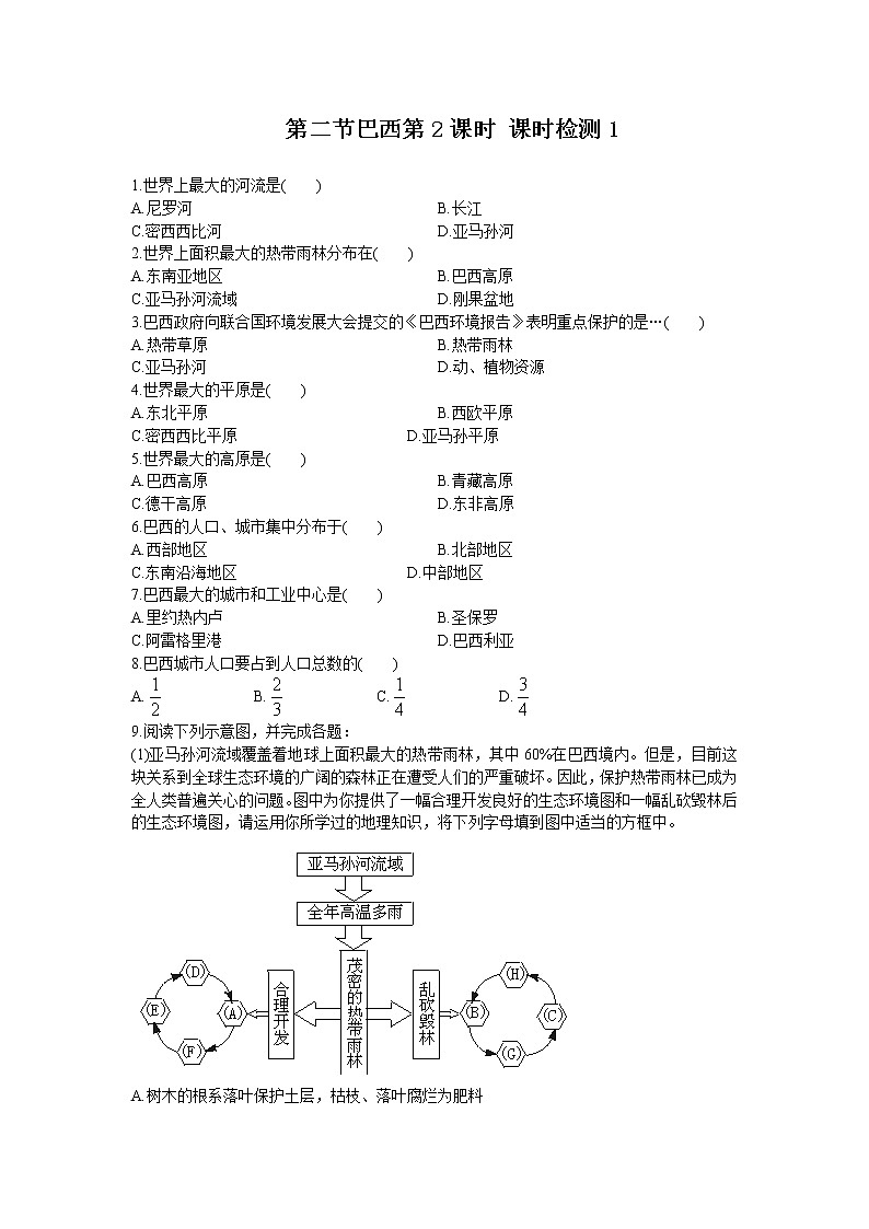第9章 第2节巴西第2课时 同步测试01