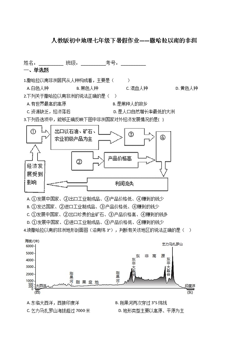人教版初中地理七年级下暑假作业——撒哈拉以南的非洲第1页