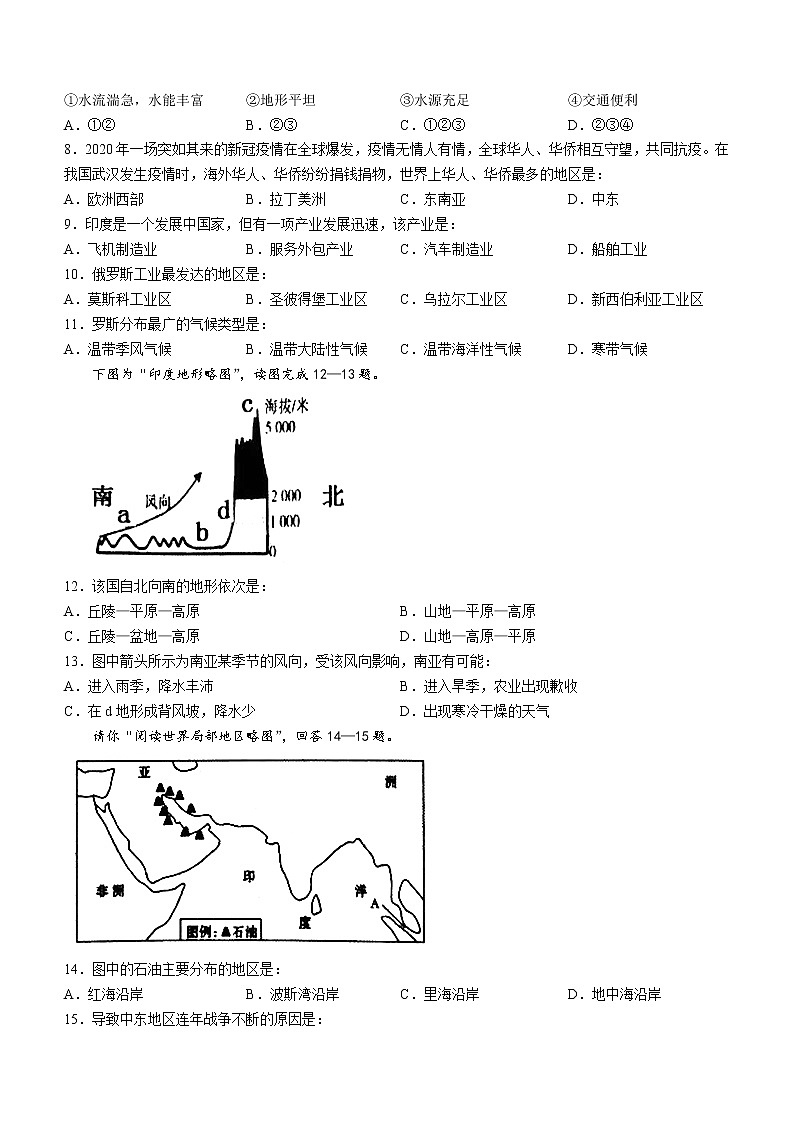 辽宁省葫芦岛市绥中县2020-2021学年七年级下学期期末地理试题（word版 含答案）02