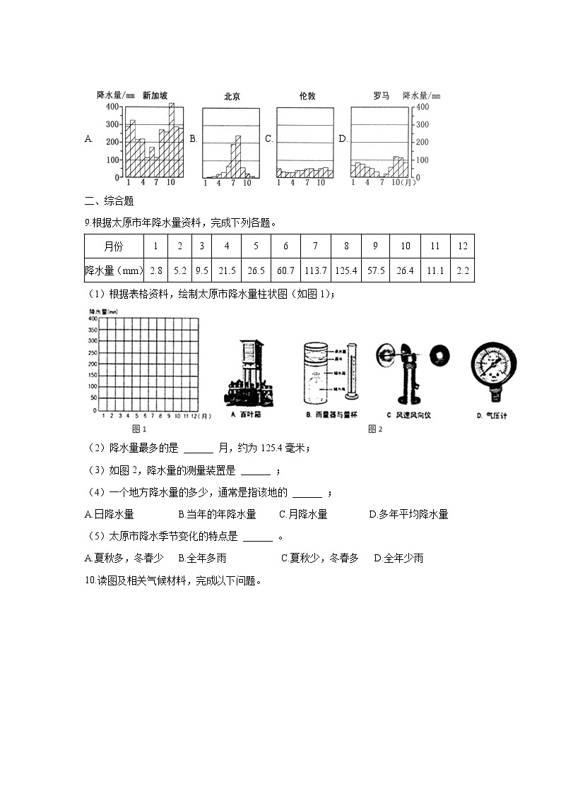 《降水的变化与分布》（第1课时）同步测试练习题【七年级地理上册】03