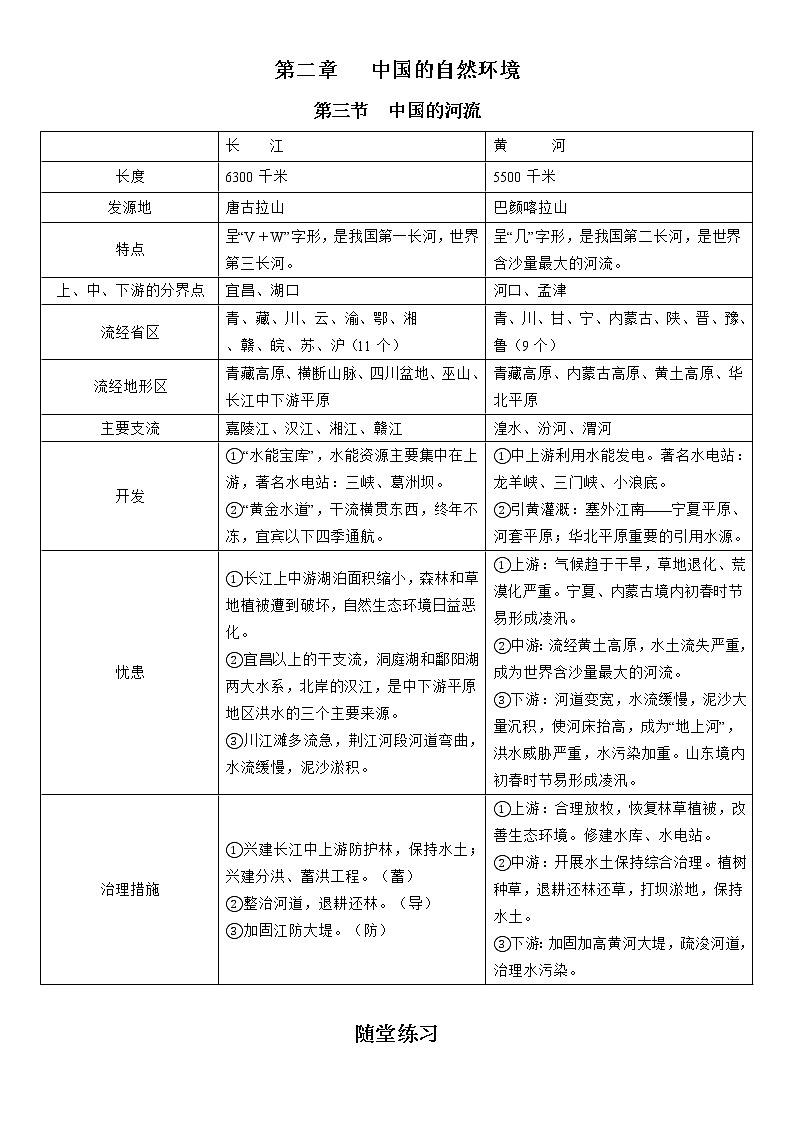 2.3 中国的河流 学案-湘教版八年级地理上册01