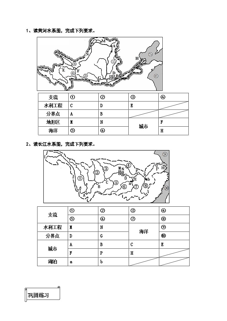 第二章第三节 中国的河流 复习学案02