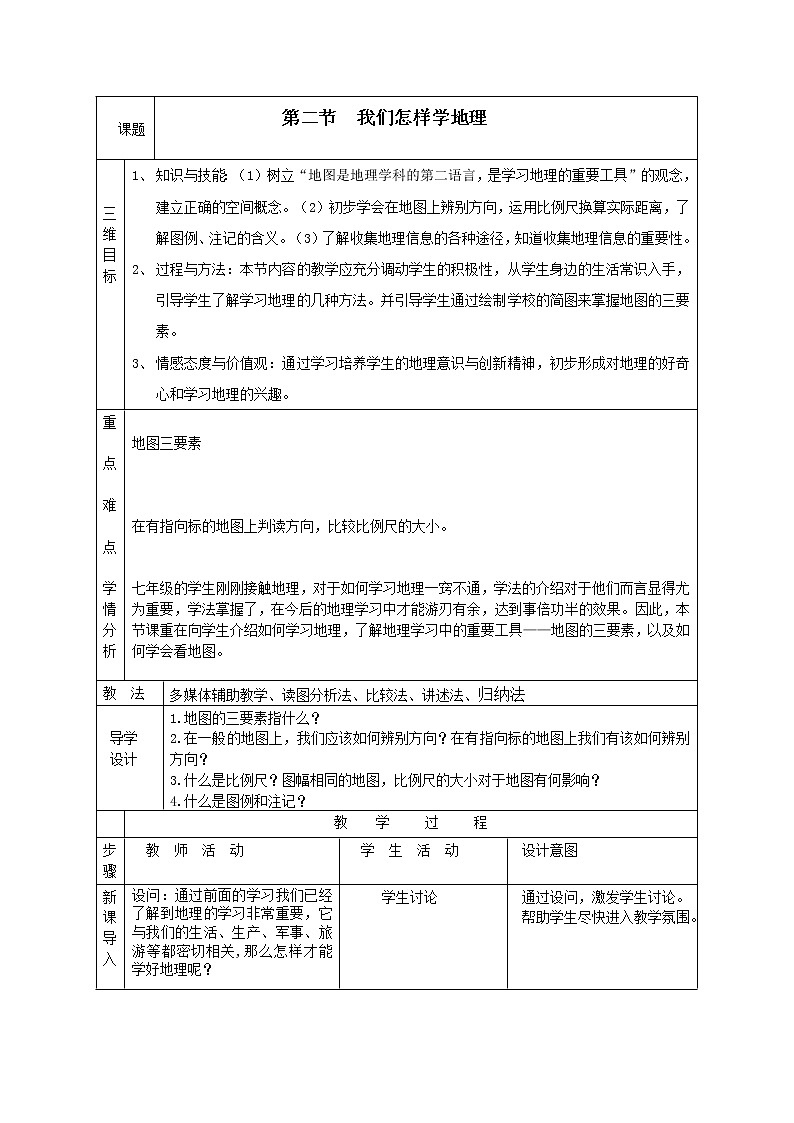 湘教版七年级地理上册：第一章 1.2 我们怎样学地理-教案（1）01