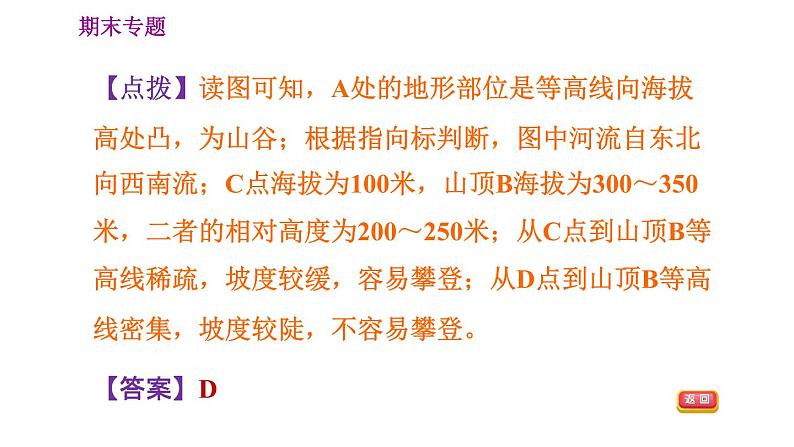 人教版七年级上册地理习题课件 期末专练 专题二　地理实践力：等高线地形图的判读与应用第7页