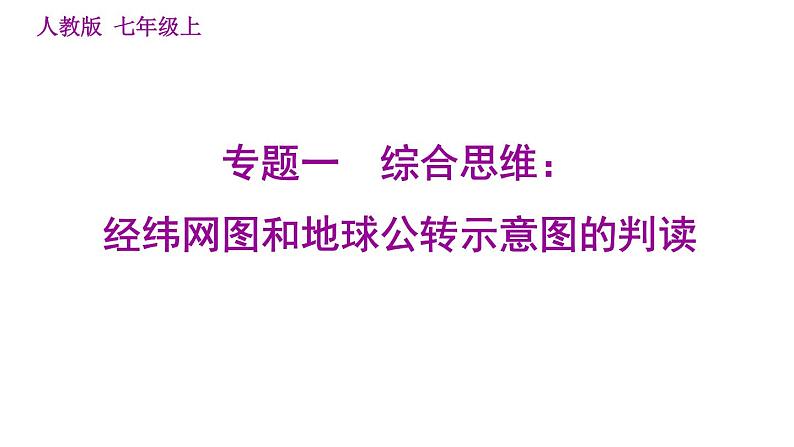 人教版七年级上册地理习题课件 期末专练 专题一　综合思维：经纬网图和地球公转示意图第1页