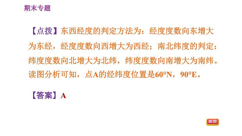 人教版七年级上册地理习题课件 期末专练 专题一　综合思维：经纬网图和地球公转示意图第6页