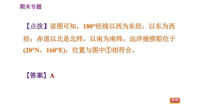 人教版七年级上册地理习题课件 期末专练 专题一　综合思维：经纬网图和地球公转示意图第8页