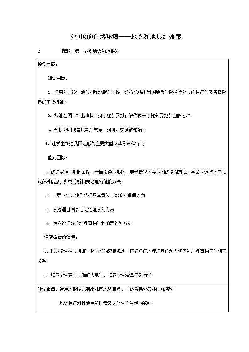 八年级上册地理教案-2.1地形和地势3-人教版01