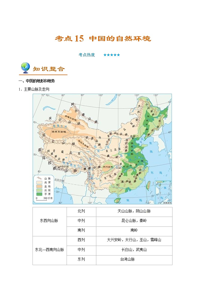备战2022年中考地理一轮考点15 中国的自然环境 （解析版）学案01
