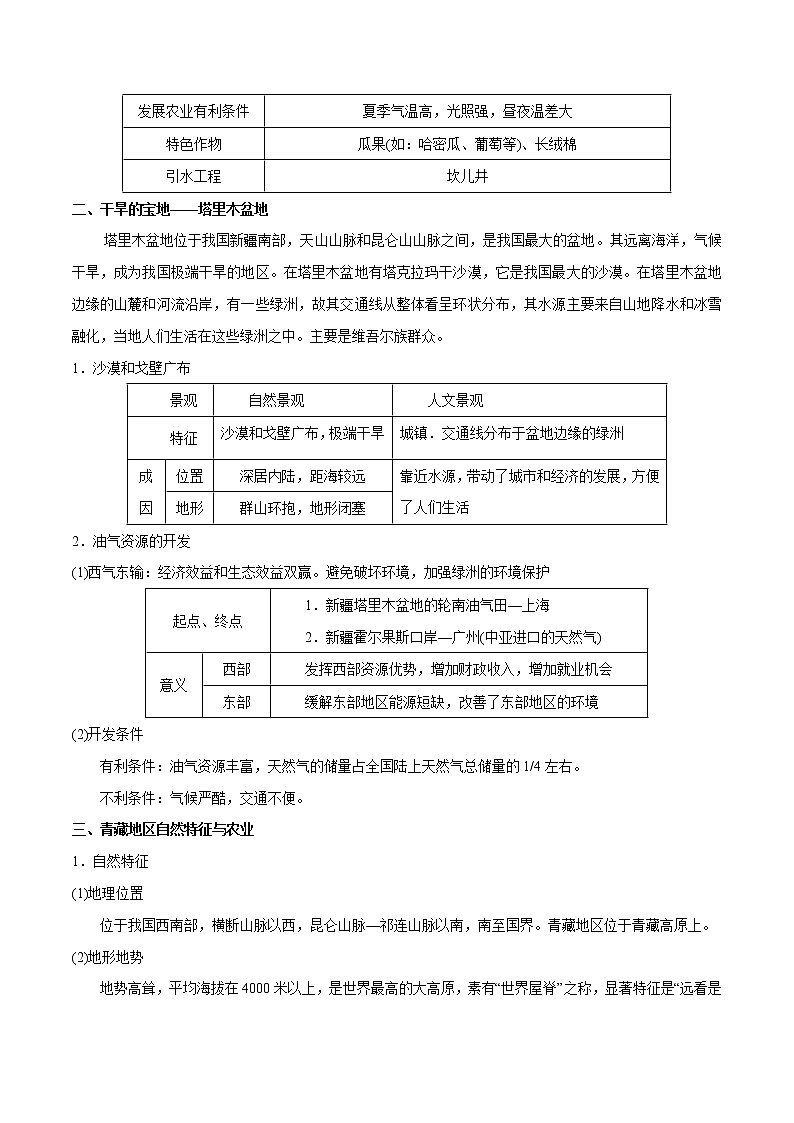 备战2022年中考地理一轮考点21 西北地区和青藏地区 （解析版）学案02