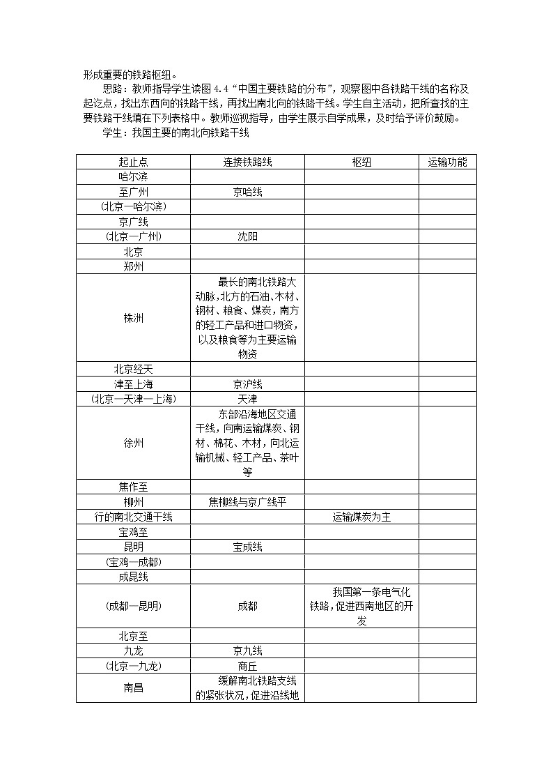 八年级地理上册第四章中国的经济发展第一节交通运输第2课时我国铁路干线的分布教案新人教版第2页