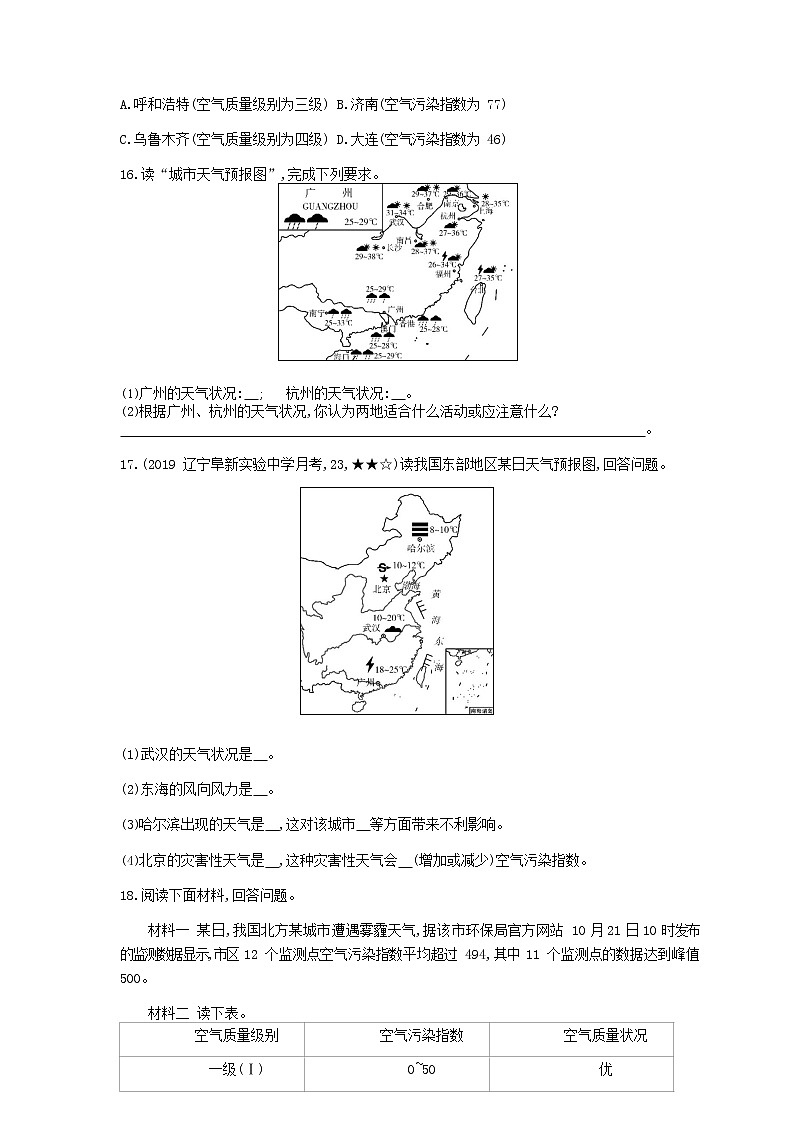 七年级地理上册第三章天气与气候第一节多变的天气资源拓展试题含解析新人教版03