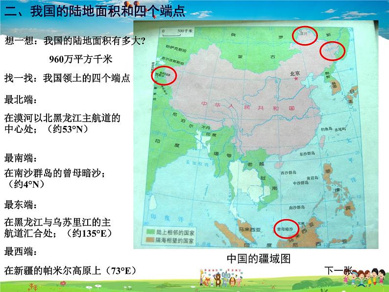 粤教版地理八年级上册  《第1章第1章 中国的疆域和人口》PPT课件05