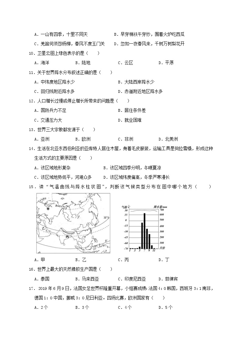 2019年黑龙江鹤岗市中考地理真题及答案02