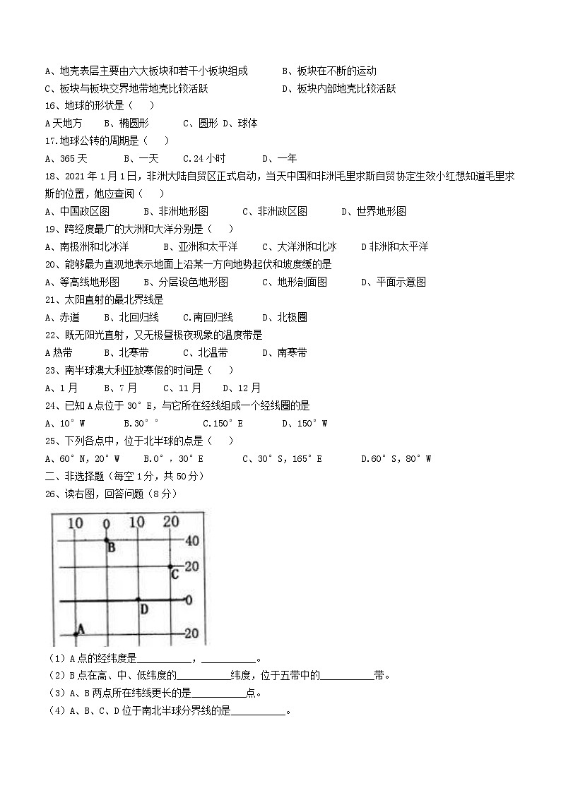 黑龙江省齐齐哈尔市2021-2022学年七年级上学期期中地理试题（word版 无答案）02