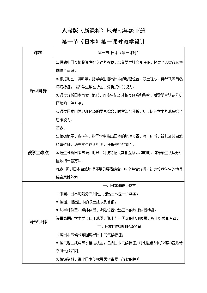 人教版（新课标）地理七年级下册：第一节《日本》（第一课时）（课件+教案+同步练习）01