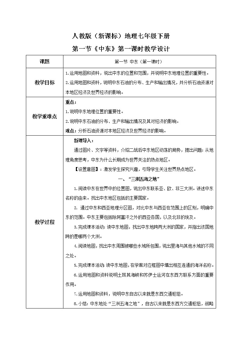 人教版（新课标）地理七年级下册：第一节《中东》（第一课时）（课件+教案+同步练习）01