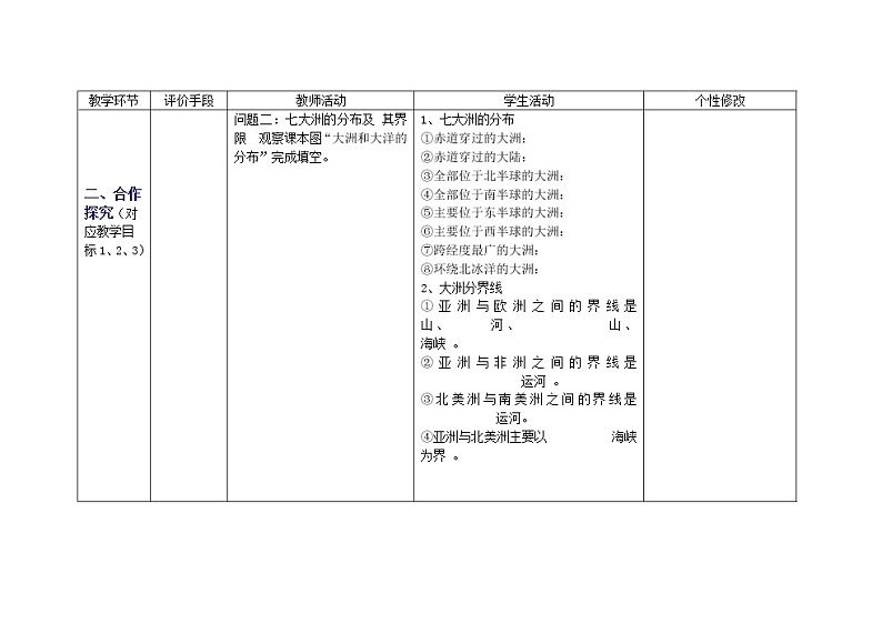 鲁教版六年级上册2.1大洲和大洋教案第2页