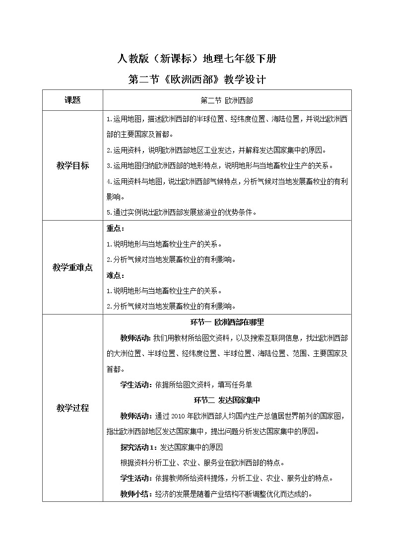 人教版（新课标）地理七年级下册：第二节《欧洲西部》（课件+教案+同步练习）01