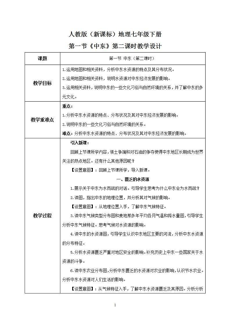 人教版（新课标）地理七年级下册：第一节《中东》（第二课时）（课件+教案+同步练习）01