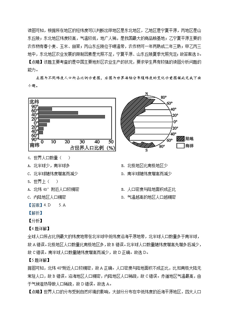 精品解析：内蒙古呼和浩特市2019-2020学年质量普查调研考试（一模）地理试题02