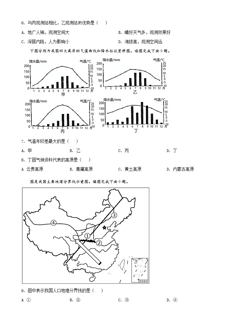 精品解析：四川省泸洲市泸县2021年中考一模地理试题02