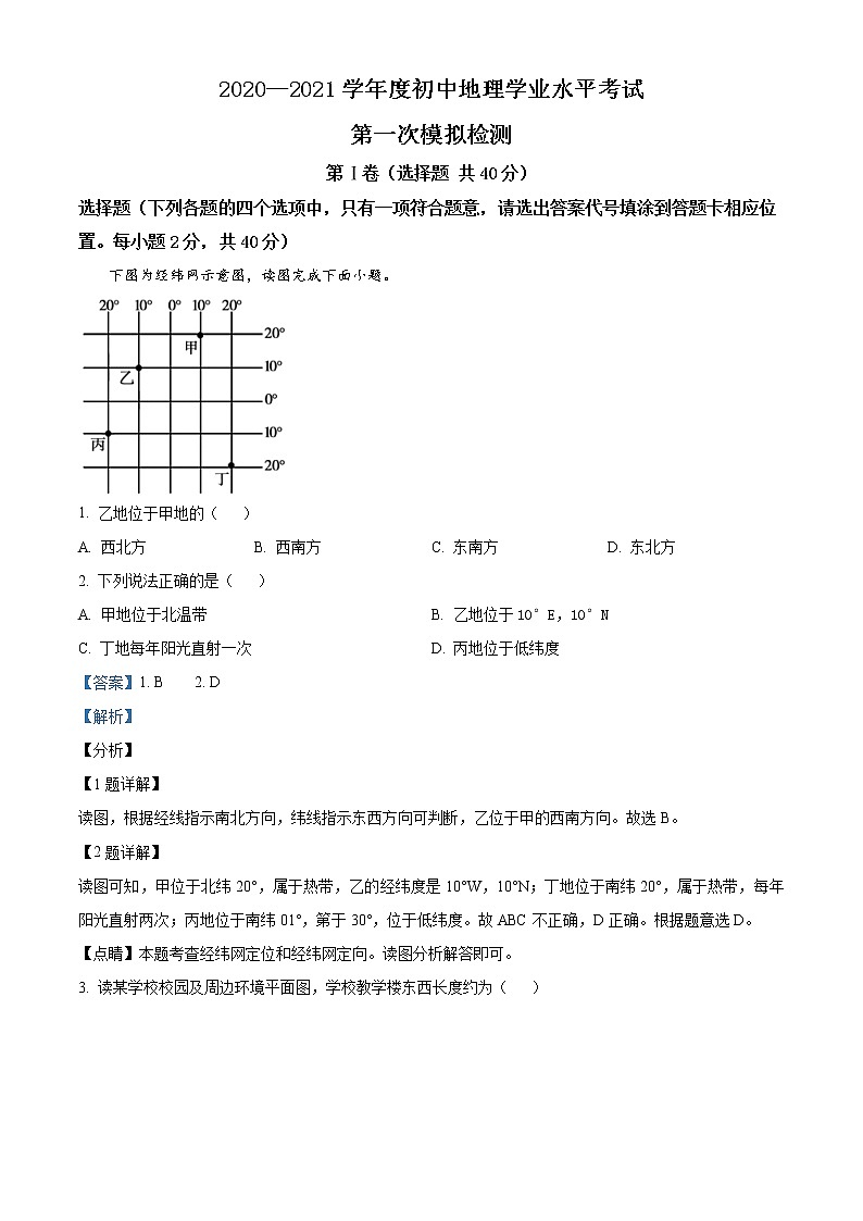 精品解析：2021年山东省济宁市初中学业考试第一次模拟检测地理试题（解析版）第1页