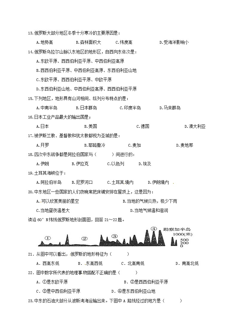 山东省淄博市临淄区召口乡中学2016-2017学年七年级下学期期中考试地理试题02