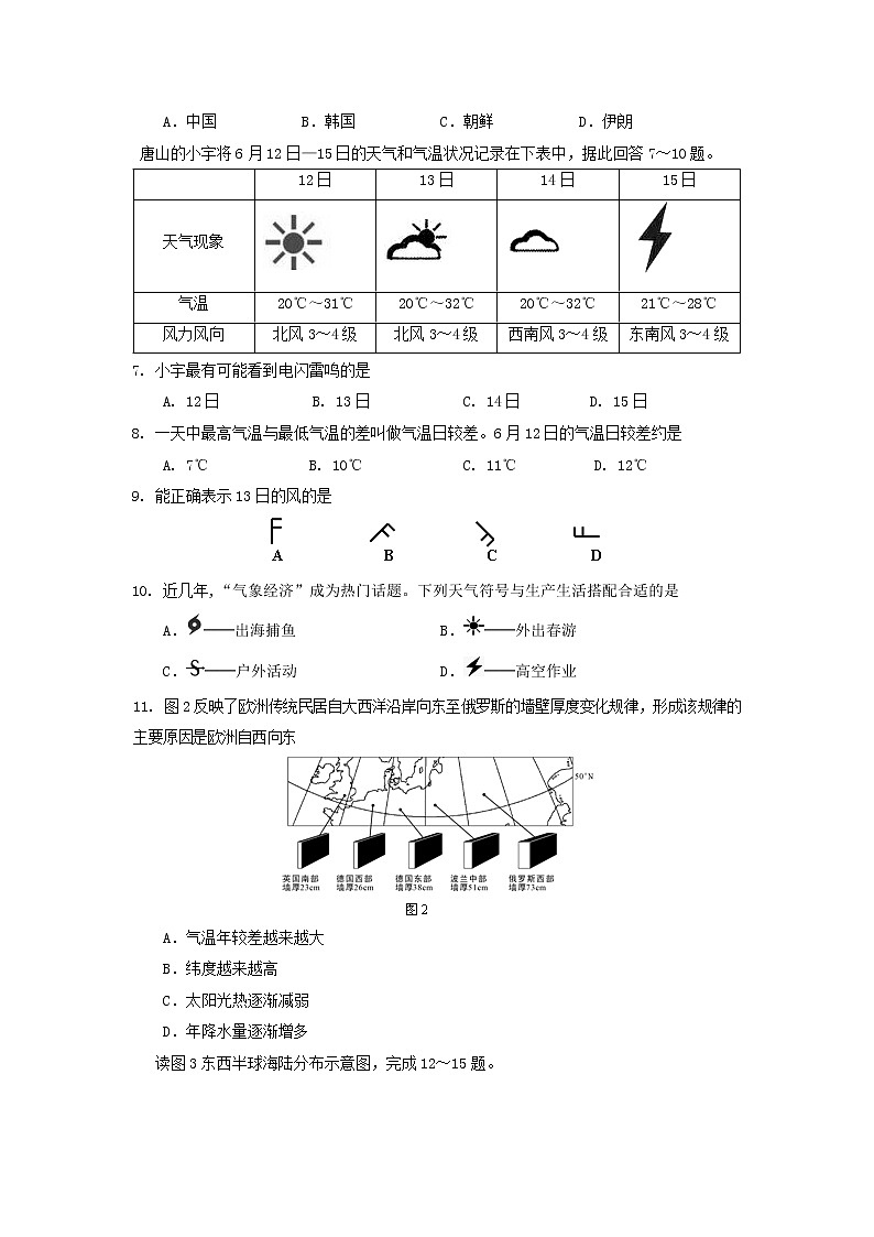 河北省唐山市下学期初中八年级期末考试地理试卷第2页